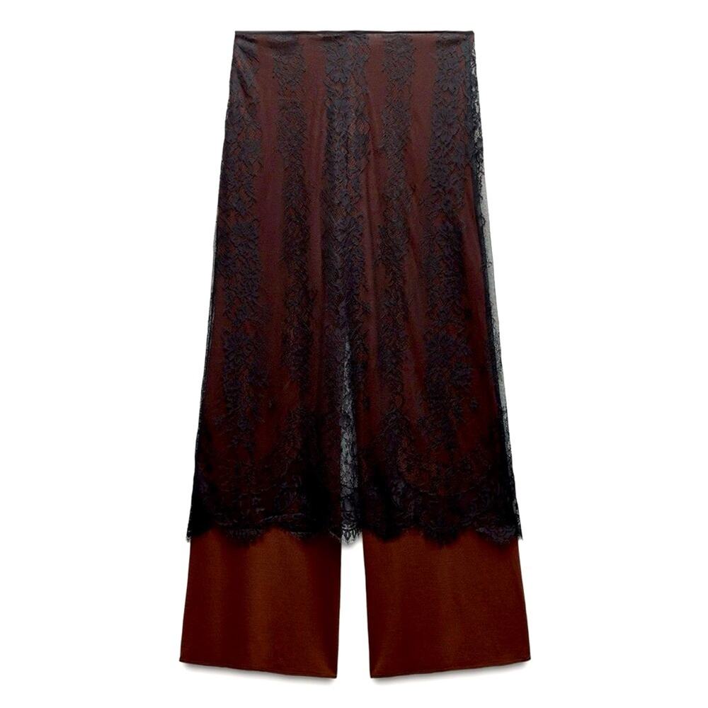 Zara Blogger Favorite Mixed Black Lace Skirt and contrasting pants size small - Picture 4 of 16